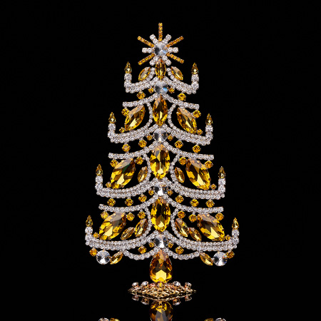 Bethlehem table top christmas tree, clear and yellow rhinestones.